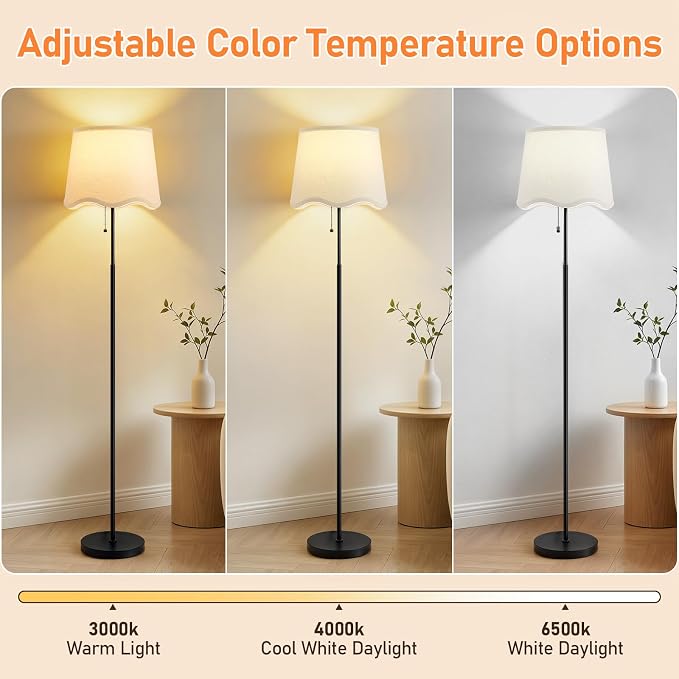 Floor Lamps for Living Room & Bedroom, 60" Modern Tall Standing Lamp, 3CCT | Lamps for Office, Classroom, Bedside, Linen Lampshade, Pull Chain Switch, Modern Design, Anti-glare Lighting, Easy Assembly
