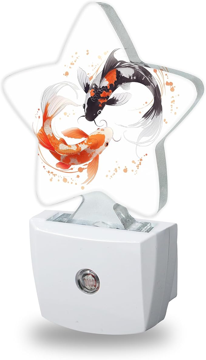 Japanese Koi Night Lights Plug Into Wall,Watercolor Fish Dusk to Dawn Light Sensor Night Light for Kids, Energy Efficient Sleep Friendly Lamp for Bedroom Bathroom Nursery