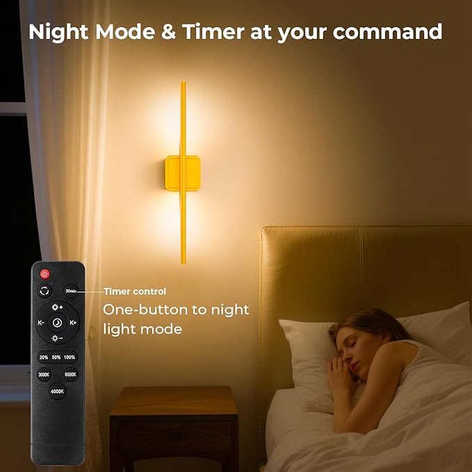 Battery Operated Wall Sconces Set of 2, Wall Lamps Detachable 360°Rotate, 3000-6500K Dimmable with Remote Control, 10000mAh Rechargeable Wall Lights for Bedroom, Living Room 28.3" Gold
