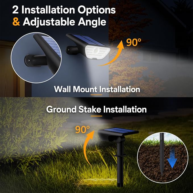 RUIKORING 73 LED Solar Spot Lights Outdoor Waterproof 4 Pack, Cool White | Landscape Spotlights with 3 Brightness Modes, Dusk to Dawn Auto On/Off, 2-in-1 Lights for Yard, Garden, Trees & Pathway