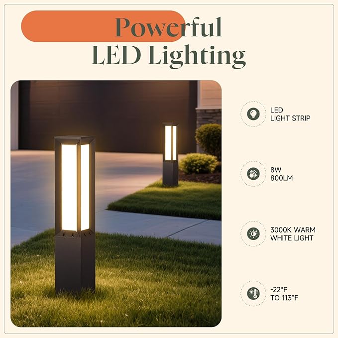 Outdoor Pathway Lights Wired, 31.5" Tall Landscape Path Lights, AC 100-240V Aluminum Bollard Light, IP65 Waterproof Driveway Light, 3000K LED Patio Pathway Lighting for Commercial Walkway Lawn