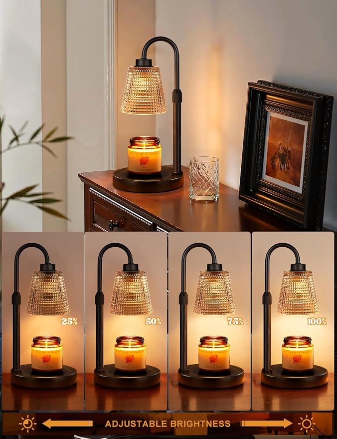 Innqoo Amber Candle Warmer Lamp with Timer, Dimmable Candle Warmer for Jar Candles, Height Adjustable Wax Melts Warmer, Birthday Gifts for Women Mom, House Warming Gifts New Home Decor