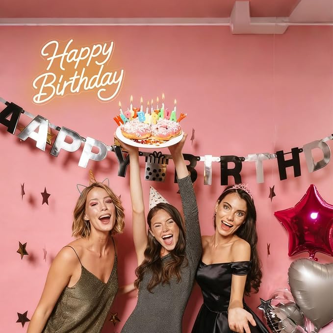 Happy Birthday Neon Sign for Wall Decor, LED Happy Birthday Light Up Sign | Dimmable Happy Birthday Sign for Birthday Party Backdrop, Any Ages Bday Party Decoration, 16.14"x11.65", USB Powered, Hanging