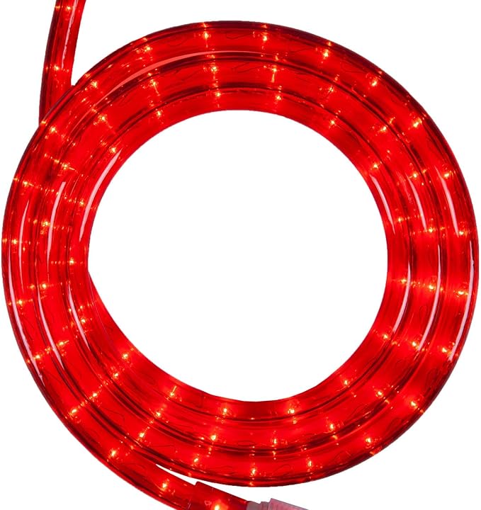 Wintergreen Lighting 18' 216-Bulb Incandescent Commercial Grade Rope Light Kit – Light Rope Outdoor, Christmas Light – Includes Clips, 120V, ½ Inch, Red