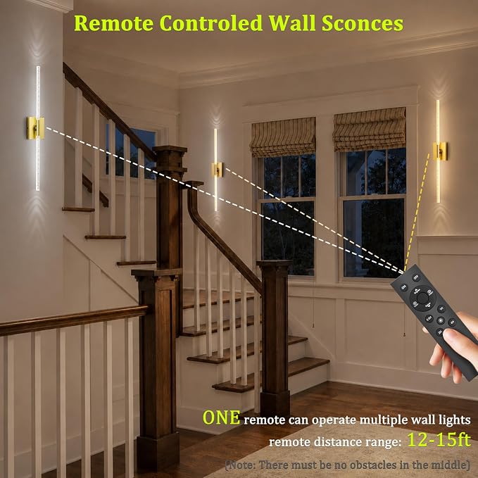 Crystal Bubble Gold Wall Sconces Set of 2, 31.5" Lamp Decor | 10000mAh Rechargeable, Wireless Lights with Remote & 360° Rotate, 4 Color Temps Dimmable, for Bedroom Living Room Mirror