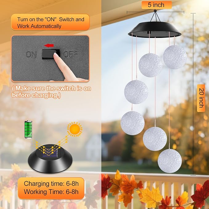 Winzwon Solar Lights Outdoor Wind Chimes for Garden Yard Patio Porch Decor | Hanging Ball Decorations, Birthday Gifts for Women Grandma Wife Sister, Christmas Mothers Day Mom Gift for Her