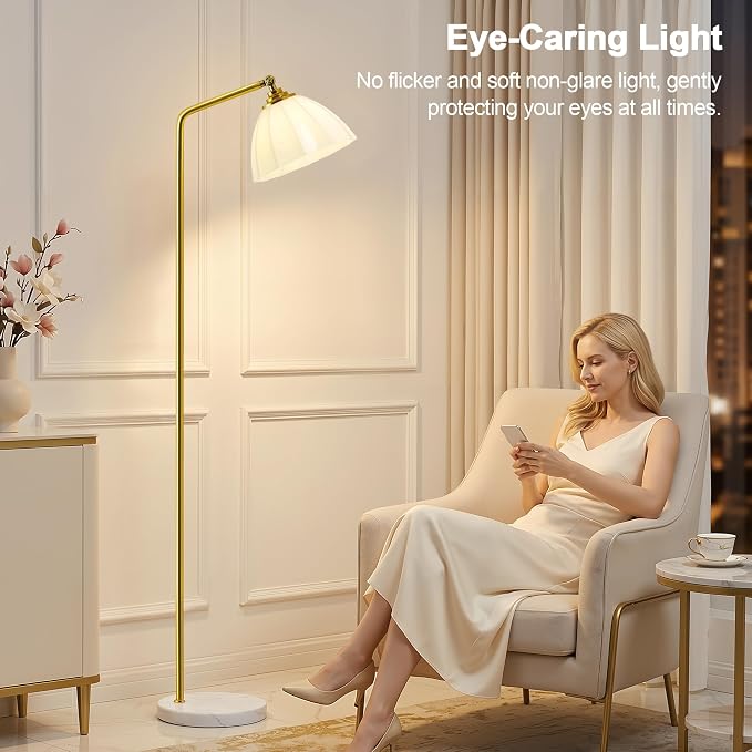 Floor Lamps for Living Room, 63" Modern Tall Standing Lamp, 3CCT | Lamps for Bedroom, Office, Reading Nook, Kids Room, Glass Lampshade, Foot Switch, Weighted Base, Easy Assembly, Home Decor