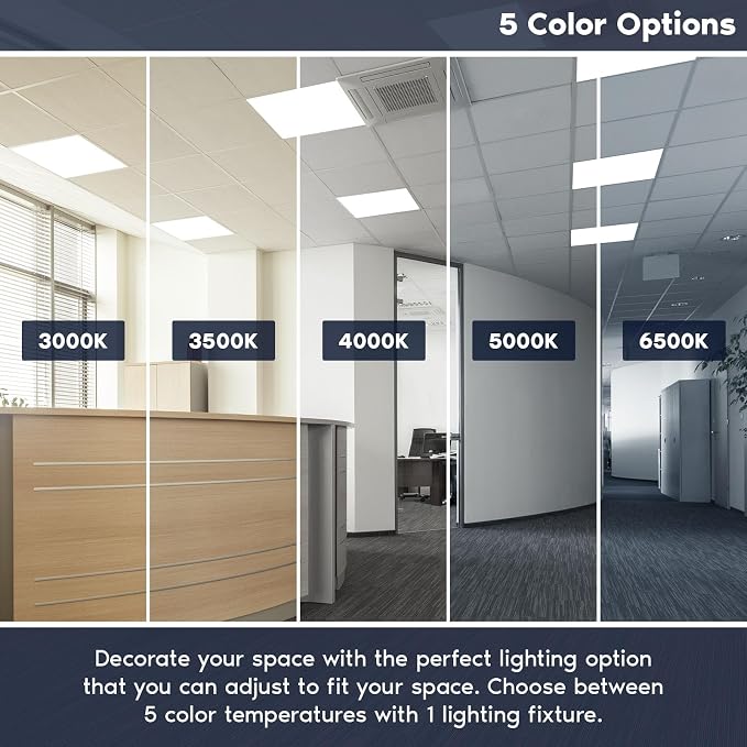 LUXRITE 2x2 FT LED Flat Panel Light, 5CCT Color Selectable 3000K 3500K 4000K 5000K 6500K, Wattage Selectable 20W/30W/40W, 5000 Lumens, LED Drop Ceiling Lights, 0-10V Dimmable, DLC & ETL (4 Pack)