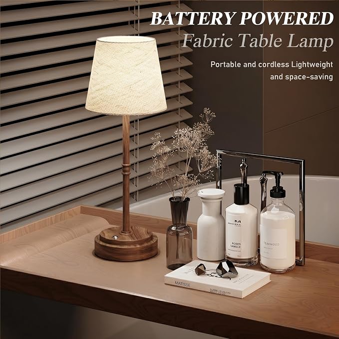 Cordless Table Lamps 2 Pack, Rechargeable Battery Operated Lamps, Wood | 2 Pack, 6000mAh Per lamp, 4H Charge, 12-36H Runtime, Touch Dimming