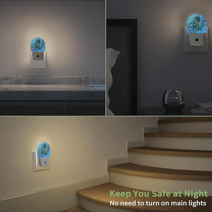 Blue Octopus Night Light, Night Light Plug into Wall with Dusk to Dawn Sensor, LED Lamp Energy Saving Lights for Men Women Boys Girls,Lamp for Bedroom Bathroom Hallway