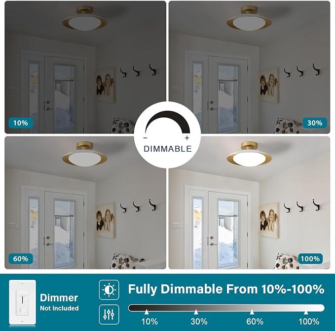 YURNYQ Dimmable Modern LED White and Gold Ceiling Light Fixture 11.81 in | Glass Shade Kitchen Semi Flush Mount Ceiling Light Fixture,5CCT In One Light Fxiture for Hallway Bedroom Laundry Room Foyer