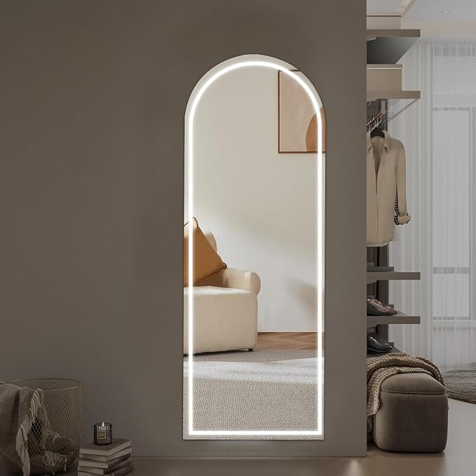 Alpen 71x26 Inches Arched LED Full Length Mirror, Floor Mirror with Stand | 3 Color Lighting, Free Standing Floor Mirrors, Lighted Full Body Mirrors for Bedroom, Dressing Room, Cloakroom