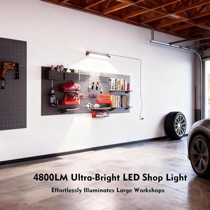 42W LED Shop Light for Garage, 4800LM 6500K Daylight, Plug-in Work Light with 4.9FT Cord & Switch, 120° Adjustable Bracket for Workshop, Basement, Utility Room (2 Pack)
