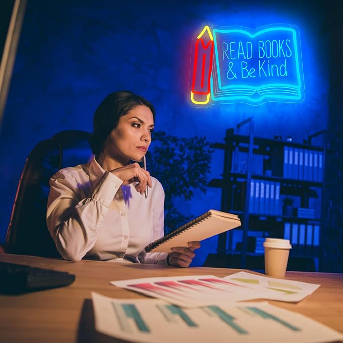 Read Books Be Kind Neon Sign for Wall Decor Reading Neon Light Study Room | Dimmable Led Neon,Teen Birthday Reading Gifts,5V USB Powered,Bookstore Bedroom Decor, Classroom Library Wall Art,13.7*10in