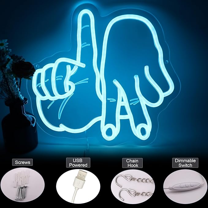 LA Gesture LED Neon Sign, Los Angeles Gesture Light Up Sign Dimmable USB Powered for Wall Bedroom, Man Cave, Baseball Team Decor, Garage, Bar, Party, Game Room, Nightclub, Gifts