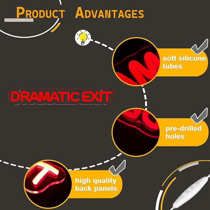 Allball Dramatic Exit Neon Sign,USB Powered Theater LED Neon Light Cinema Decor, for Office Game Room Movie Theate Dramatic Room Movieroom Sign(15.7 * 2.3 In)