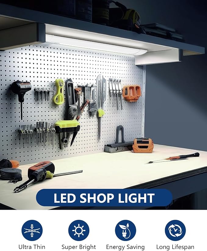 Sararoom 1FT LED Shop Light Fixture 10W LED Tube Light, 1200lm, 6500K Cold White, 30cm 11.8inch LED Garage Closet Light Ceiling Light for Office Home Basement, No Plug, No Ground Wire