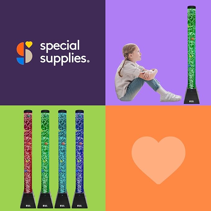 Special Supplies Aquarium Sensory Fish Bubble Light Tube with 16 LED Color Changing Nightlight Effect, Remote Control, and 8 Fishes, Colorful Floor Standing Lamp for Kids and Adults (4 feet) (Style 2)
