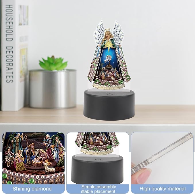 JISHSHAY Diamond Painting Night Light Diamond Art Table Lamps Gem Art LED Lights Gem Painting Desk Lamp Mosaic Kits for Adults DIY Kits for Adults Paint by Numbers Virgin Mary Madonna