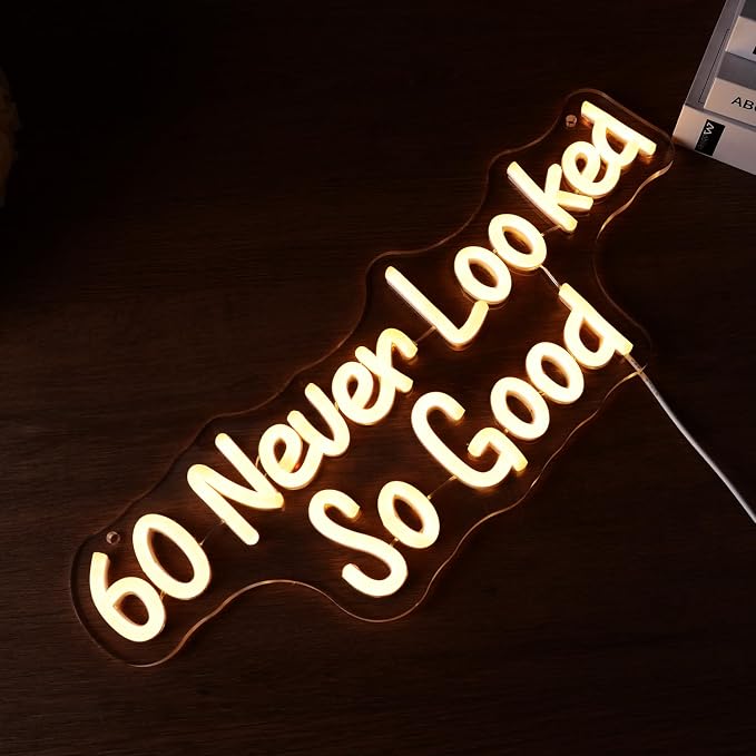 60 Never Looked So Good Neon Sign 60th Birthday and Anniversary Decorations | Men and Women Sixty Years Old Glowing Lamp for Birthday Party Bedroom Home Office Wall Decor