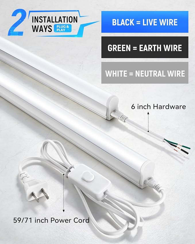 (4 Pack) 4FT T5 LED Shop Light,6500K,20W,2300LM(Super Bright White) Linkable LED Integrated Fixture,Garage Ceiling and Cabinet Light,Strip Light,Corded Electric with ON/Off Switch