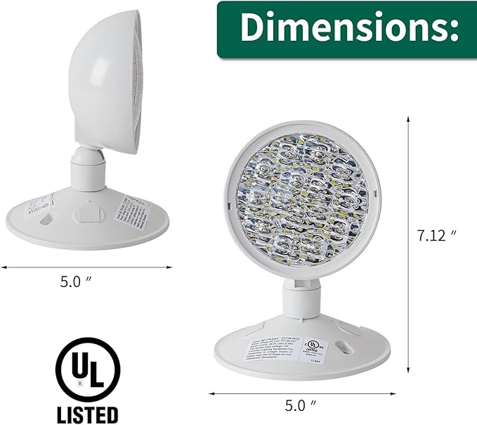 GZRUIYANG Emergency Remote Head Lighting, Single Round Head Emergency Light, UL Listed, Multi Voltage 3.6 to 24 Volt Input, 3 Watts, 180 Lumen, No Battery Inside