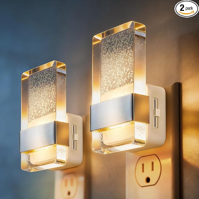 Night Light, Night Lights Plug Into Wall, Dimmable, 3000K | Bubble Decorative Night Light, Dusk to Dawn Sensor, Wall Sconce-Style Design Nightlights for Bathroom, Hallway, Gift, 2 packs