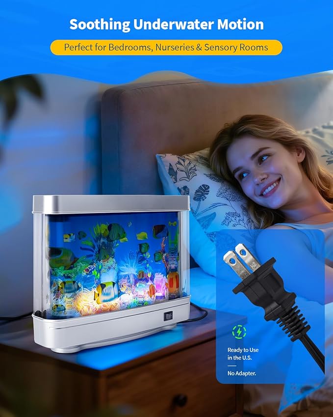 Fake Fish Tank Lamp – Frutiger Aero Decor Artificial Fish Tank with Moving Fishes – Relaxing Fake Aquarium Light & Plug-in Night Light for Kids, Adults, and Home Décor