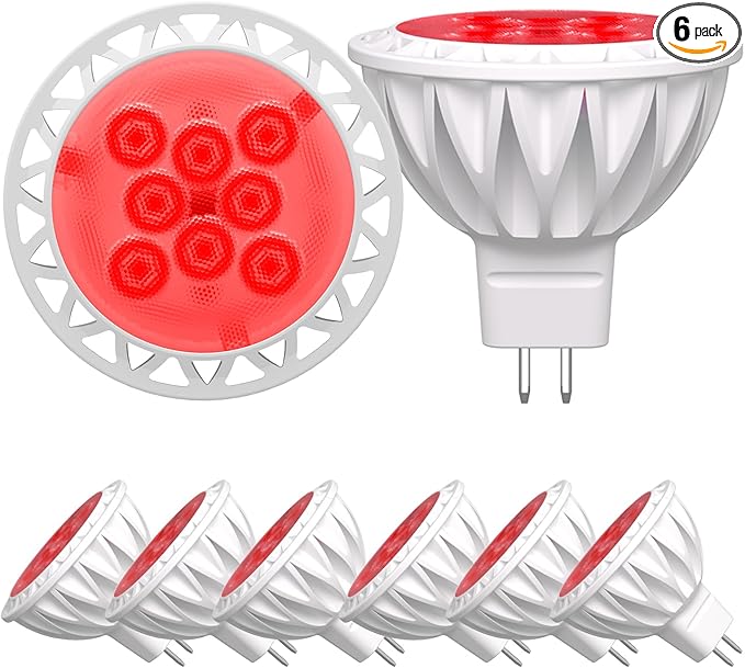 6-Pack MR16 RED LED Bulbs-Festive 5W 50W Halogen Equivalent GU5.3 12V 38° Spotlight for Christmas, Holidays, Landscape & Indoor Outdoor