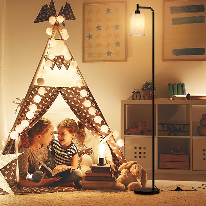 Ziisee Floor Lamps for Living Room - Tall Standing Lamp with Linen Shade, Floor Lamp with LED Bulbs, Modern Floor Lamps for Bedroom Office Corner
