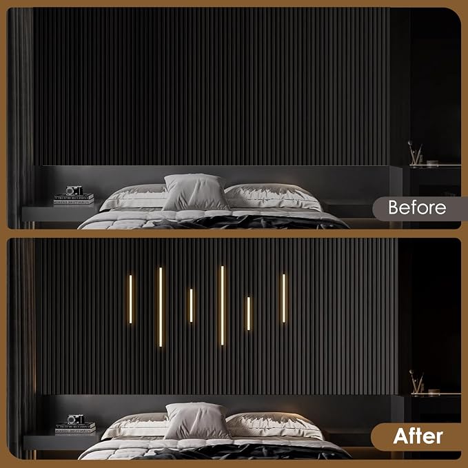 Slat Wall Lights for Wood Panel-6PCS LED Recessed Lighting Kit | White Light Cover Adhesive Silver LED Strip Light for Interior Wood Slat Wall,Dimmable &Touch 3000K Wall Panel Light