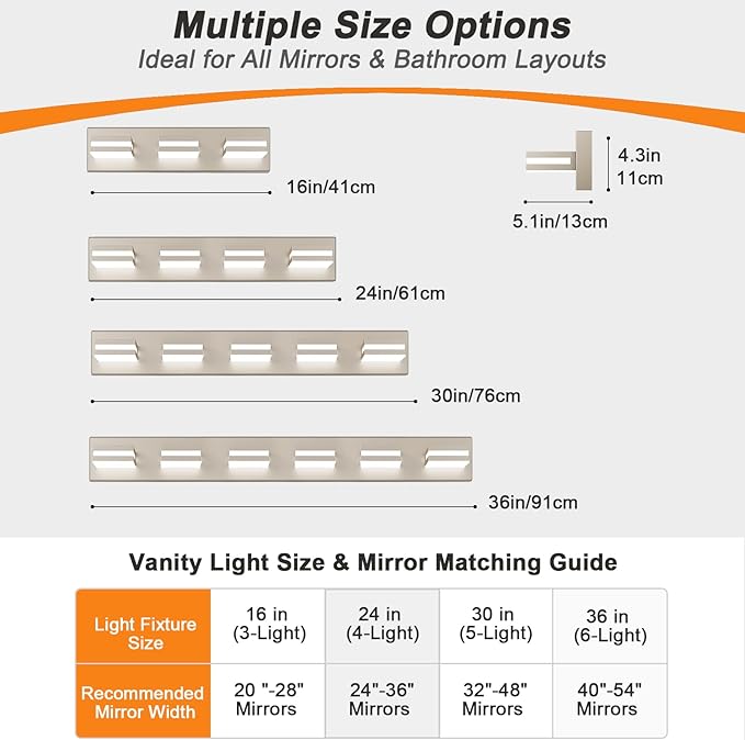 Bathroom Lights Fixtures Over Mirror, 360°Rotate Modern LED Vanity Lights for Bathroom, Dimmable & High CRI Acrylic Wall Lighting, No Assembly Required (Brushed Nickel, 3-Light, 16 Inch)