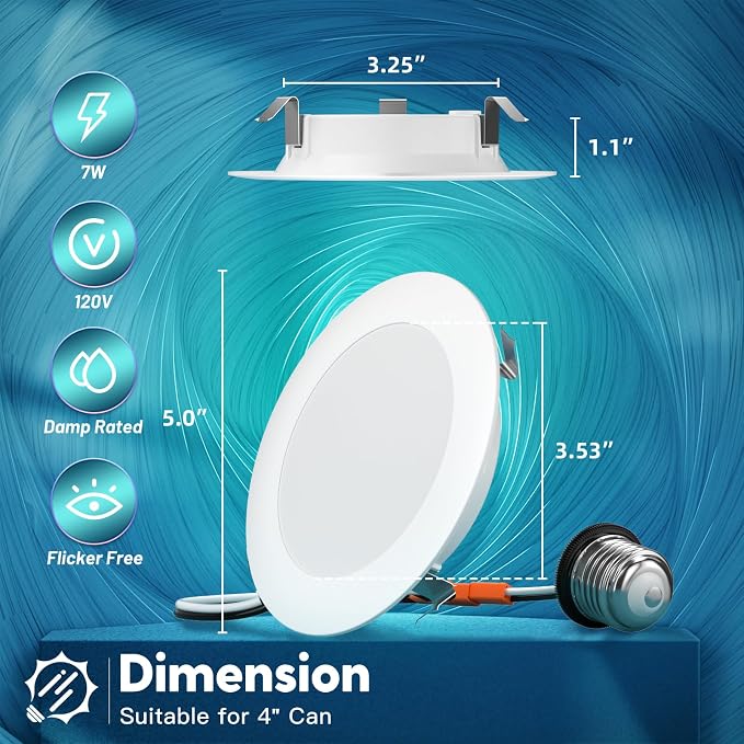 FREELICHT 4 Pack Retrofit LED Recessed Lighting 4 Inch, 5CCT, White | 2700K/3000K/4000K/5000K/6000K Selectable, Dimmable Flat Can Lights, 700LM Brightness, 7W=60W, IC & Damp Rated, ETL & FCC