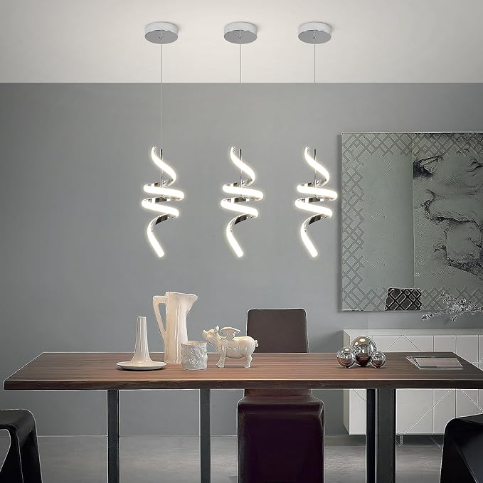 3000-6000K Dimmable Modern Pendant Light,Chrome LED Pendant Light for Kitchen Island Fixtures Chandeliers for Dining Room Hanging Lights, 1 Pack