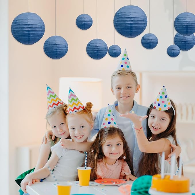 20Pcs Navy Blue Paper Lanterns for Parties, 6” 8” 10” 12” Chinese Asian Hanging Round Paper Lanterns for Birthday Wedding Halloween Christmas Home Decor Party Decor