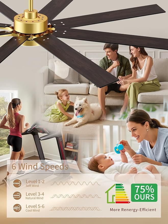 LANMEL Metal Ceiling Fan with Lights and Remote, 72 Inch, Gold & Black | Modern Low Profile Flush Mount, Reversible, 3CCT Dimmable, Quiet, LED, For Bedroom, Living Room, Indoor/Outdoor Patio Use