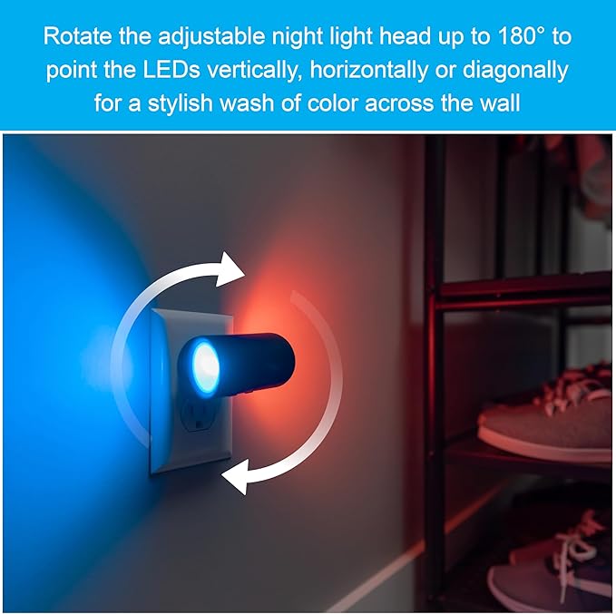 GE Directional Swivel Sconce Night Light, Plug-in, Color-Changing & Dimmable, Warm White, Dusk-to-Dawn Sensor, Adjustable for Hallway, Bedroom, Stairway – 2 Pack 83591