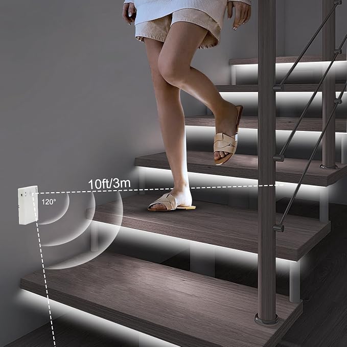 2 Pack Battery COB Motion Sensor Strip Lights with Day & Night Modes | 6.6Ft 640 LED Under Cabinet Flexible Tape Lights for Bedroom Kitchen Stair Shelf, 6000K Cool White