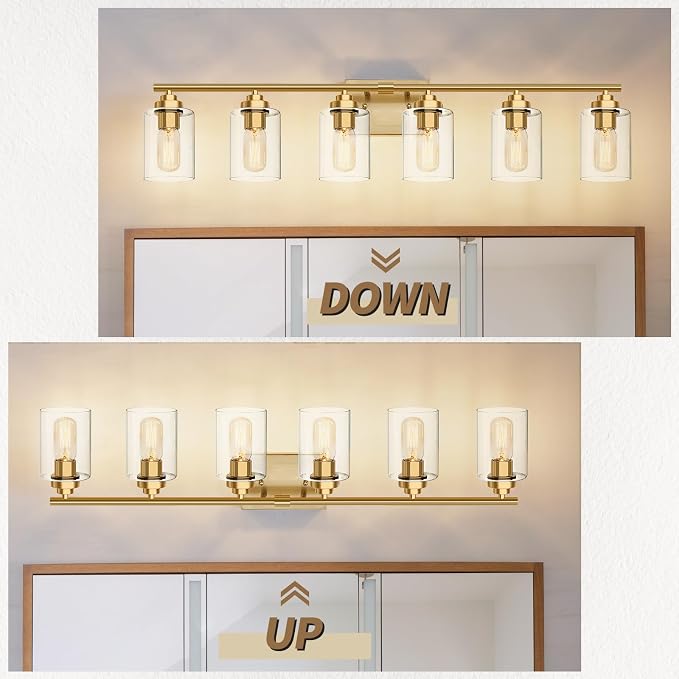 SKEJAO Bathroom Vanity Light Over Mirror,Bathroom Light Fixture Wall Sconce Lighting for Bedroom,Living Room (Gold, 6-Light)