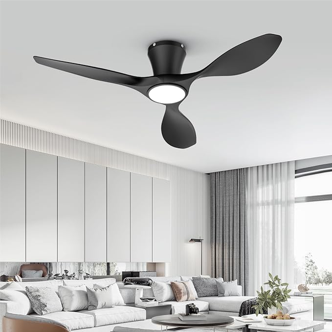 TALOYA 42 Inch Black Ceiling Fans with Lights Led Remote Control Flush Mount Low Profile for Bedroom Farmhouse Patio Outdoor Living Room Kitchen Dining Room,DC Motor,Reversible