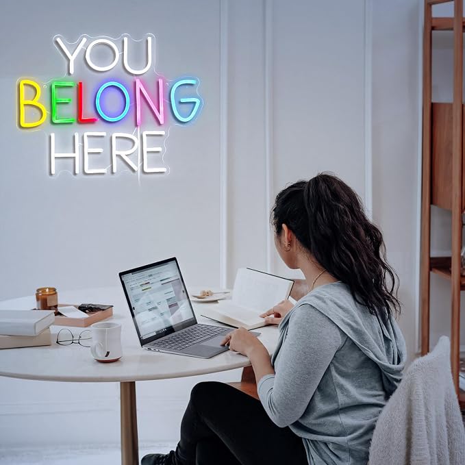 You Belong Here Neon Sign Dimmable Colourful LED Neon Light Sign for Wall Decor USB Powered Letters Neon Light for Bedroom Party Classroom Bar Neon Decor