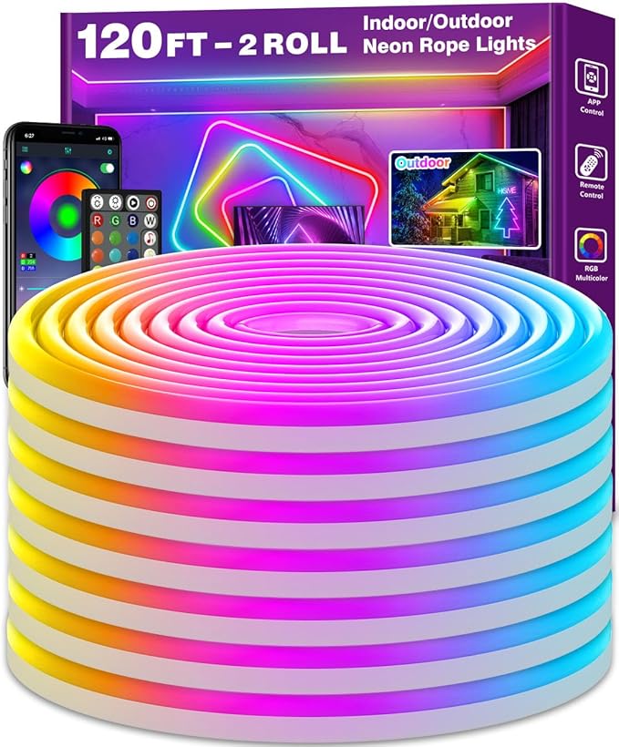 AILBTON 120Ft Neon Rope Lights,Flexible Led Rope Lights Control with App/Remote,Multiple Modes Music Sync Gaming RGB Led Neon Lights for Bedroom Outdoor