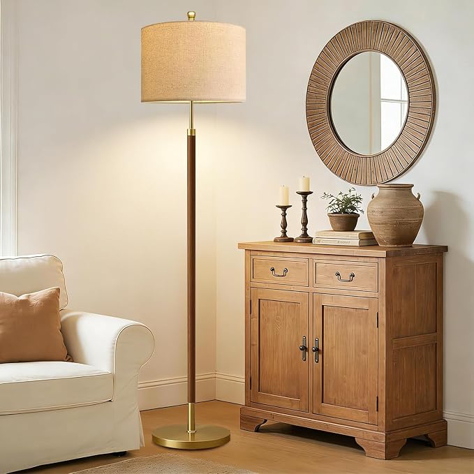 Wood Floor Lamps for Living Room Farmhouse Floor Lamp with Remote Control,Dimmable Vintage Floor Lamp Mid Century Modern Standing Lamp with 3 Color Temperature Tall Floor Lamps For Bedroom Corner