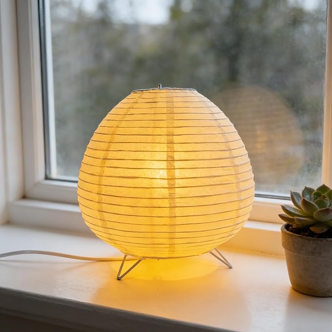 Small Paper Lantern Lamp, Japanese Paper Table Lamp with 3 Color, Cute Rice Paper Lamp for Desk Bedroom Bedside (e12 Bulb Base) Bulb Included