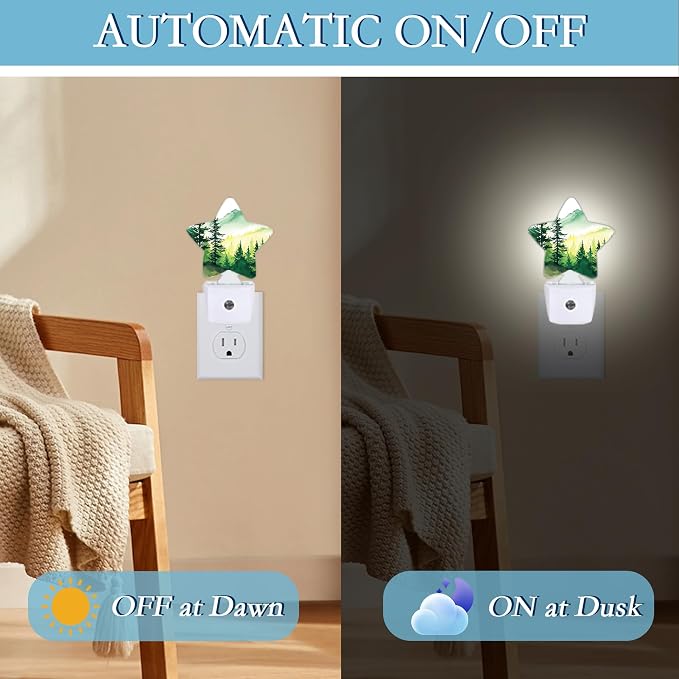 Watercolor Misty Forest Plug-in Night Light with Dusk-to-Dawn Sensor for Bathroom,Bedroom and Hallway Sleep Friendly Lamp for Women/Girls/Boys Gift,0.5w