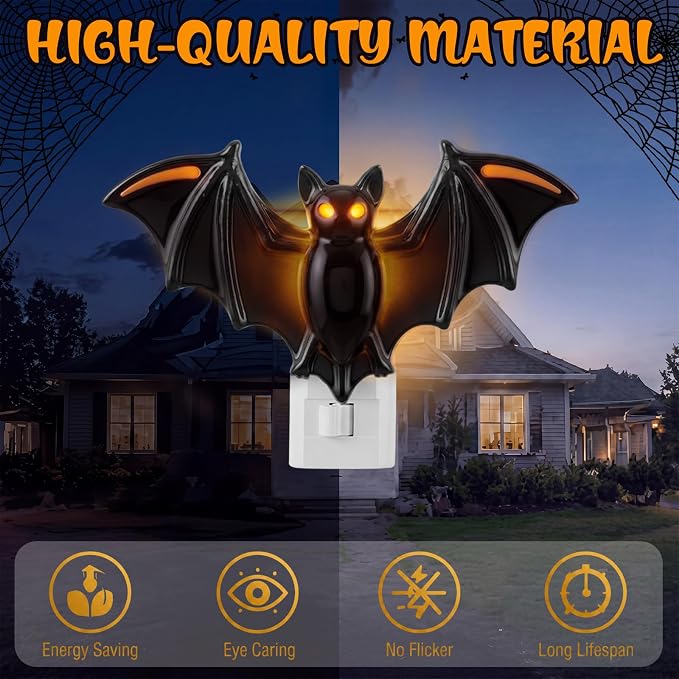 1 Pcs Night Light 3D Wall Nightlight with Auto On/Off Dusk to Dawn Sensor Decorative LED Night Lamp for Bedroom Bathroom Hallway Kids Room Home Decor (Bat)