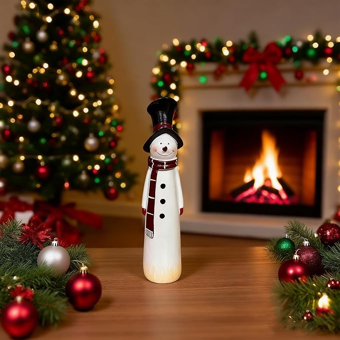 Christmas Snowman Figurine Statue Resin Cute Snowman Wearing Red Hat & Scarf Designs Christmas Table Sculpture Ornament Decor for Winter Xmas Party Home Office Shelf Indoor Decor Holiday Festive Gifts