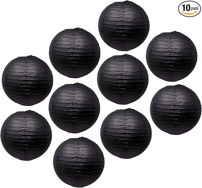 Mudra Crafts Black Paper Lanterns Wedding Party Decorations - 12 in 10 Round Hanging Ceiling Lanterns, 10 Pack, Decorative Lamp Shades