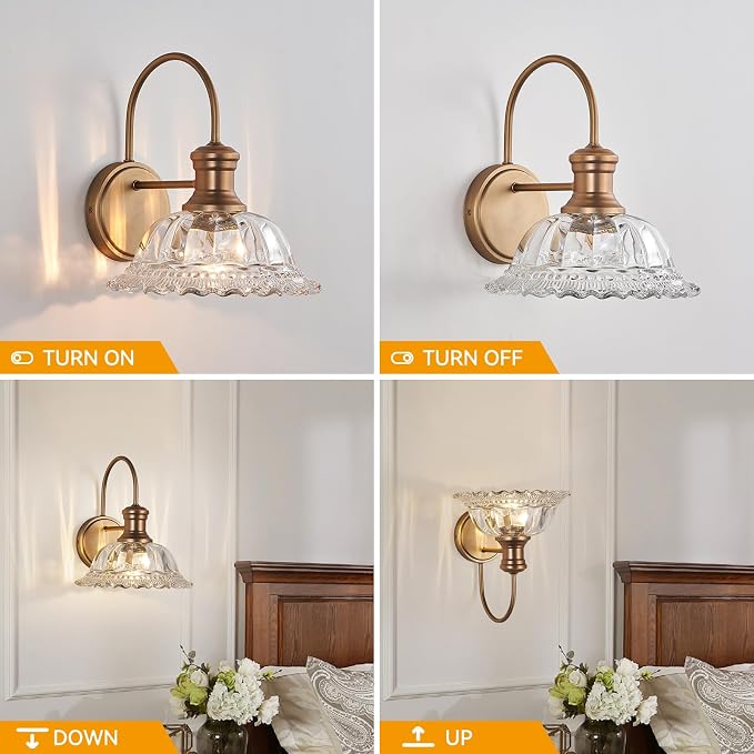 HDDFL Wall Scones Matte Brass Wall Lighting Fixture Vintage Indoor Lamp for Bedroom Living Room Door Header