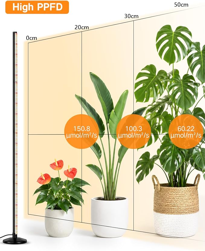 OUTON Standing Grow Lights for Indoor Plants, 48W Full Spectrum Plant Light | Vertical grow light with 280 LEDs, 6000K, 4/8/12H Timer, Remote Control, Adjustable 1.25-6.4 ft for Indoor Plant Growth
